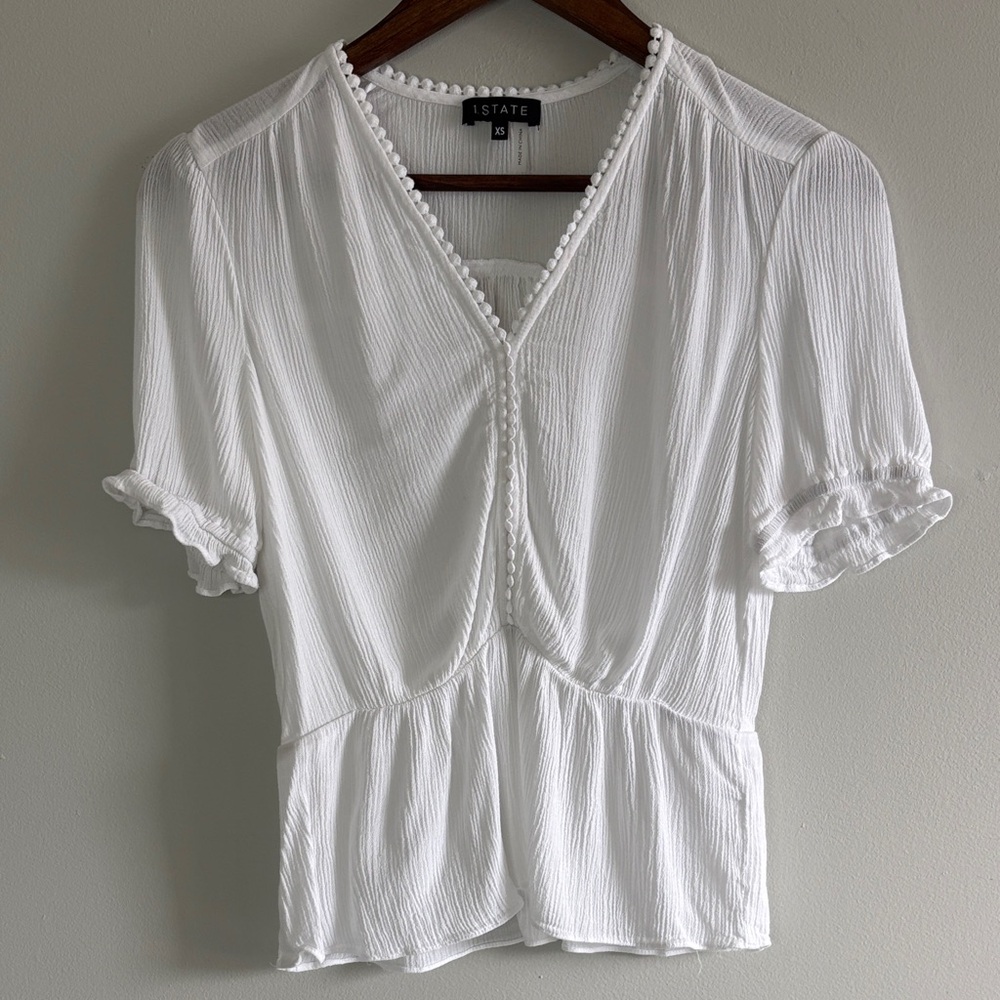 1.STATE White Babydoll Top XS Peplum Puff Sleeve Boho‎ Cottagecore